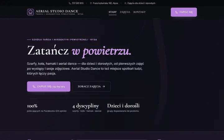 Zrzut strony: szkoła tańca i akrobatyki powietrznej, Nysa