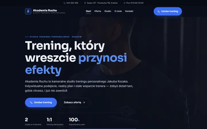 Zrzut strony: studio treningu personalnego, Kraków