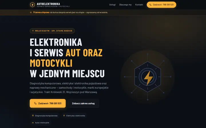 Zrzut strony: serwis aut i motocykli, okolice Warszawy