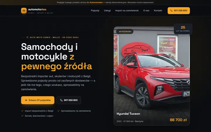 Zrzut strony: komis i import aut, Wałcz