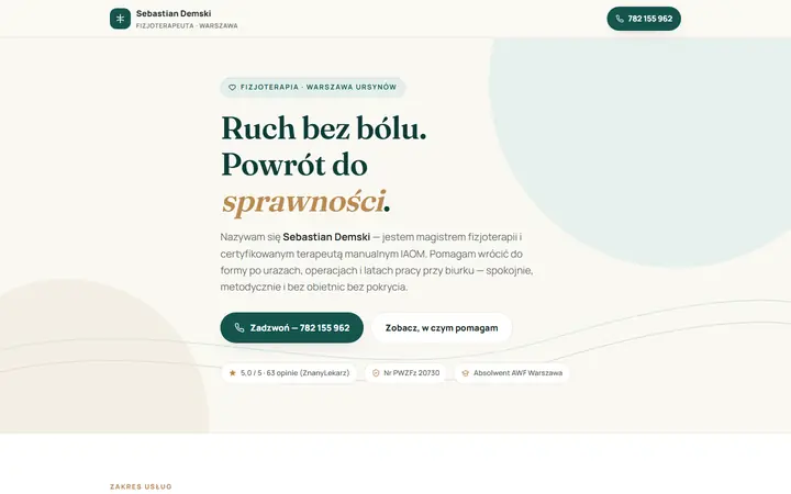 Zrzut strony: fizjoterapia, Warszawa