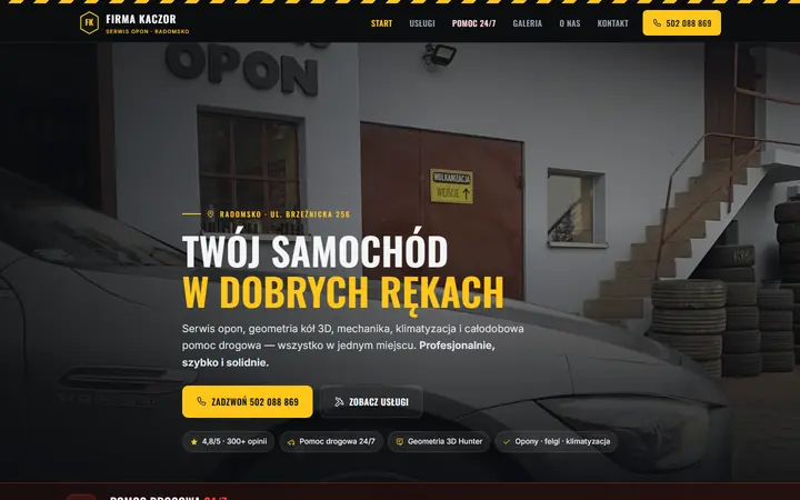 Zrzut strony: serwis opon i pomoc drogowa, Radomsko