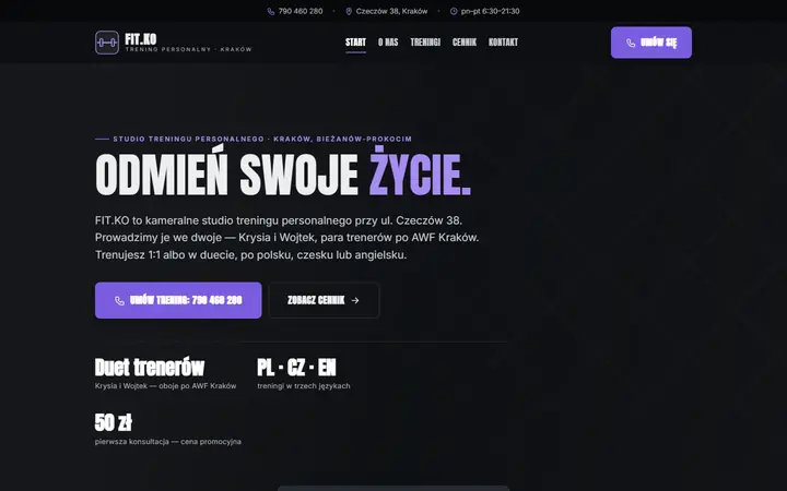 Zrzut strony: studio treningu personalnego, Kraków