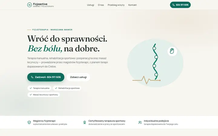 Zrzut strony: gabinet fizjoterapii, Warszawa