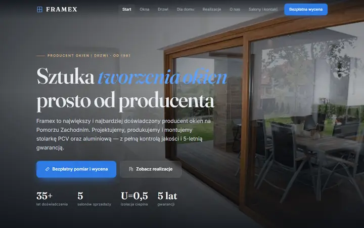 Zrzut strony: producent okien, Pomorze Zachodnie