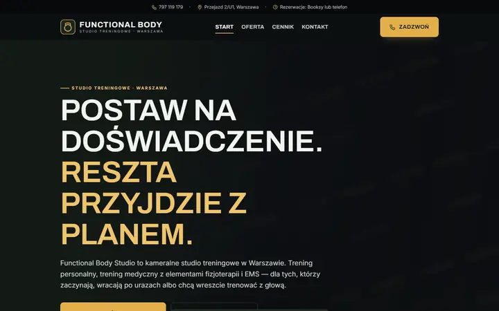 Zrzut strony: studio treningu personalnego, Warszawa