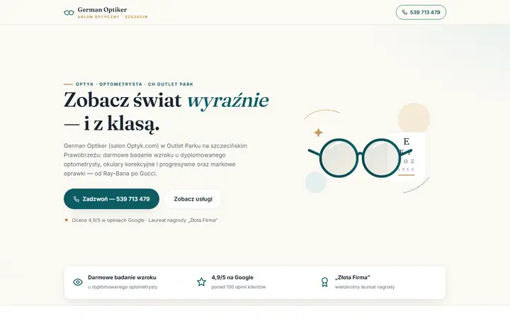 Zrzut strony: salon optyczny, Szczecin