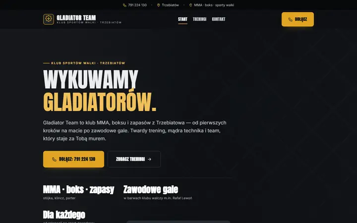 Zrzut strony: klub mma i boksu, Trzebiatów
