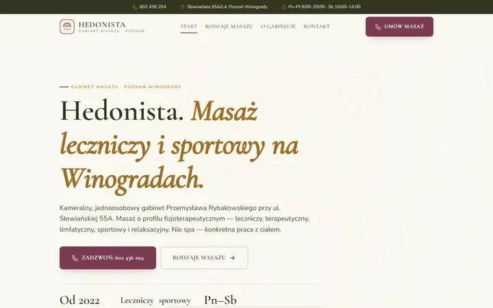 Zrzut strony: masaż leczniczy i sportowy, Poznań