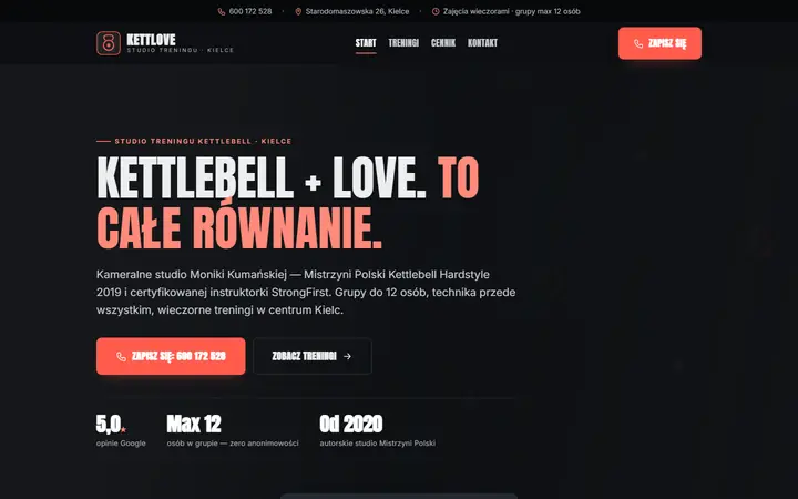 Zrzut strony: studio treningu kettlebell, Kielce