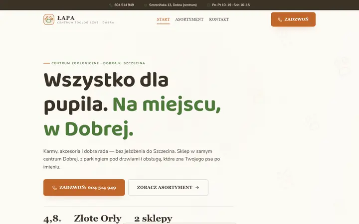 Zrzut strony: sklep zoologiczny, Dobra k. Szczecina