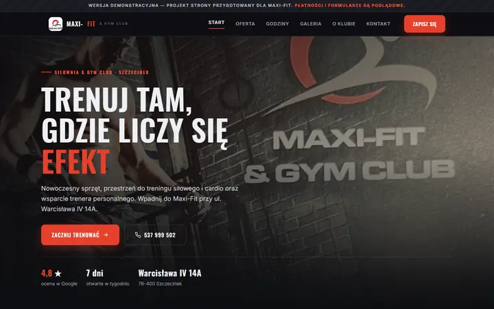 Zrzut strony: siłownia i gym club, Szczecinek