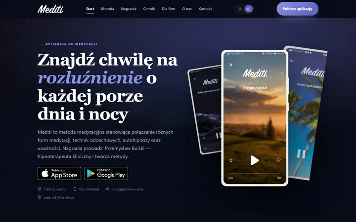 Zrzut strony: aplikacja do medytacji, Polska