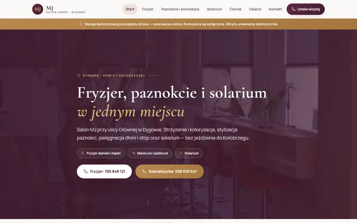Zrzut strony: salon fryzjersko-kosmetyczny, Dygowo