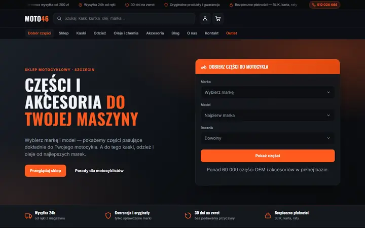 Zrzut strony: sklep motocyklowy, Szczecin