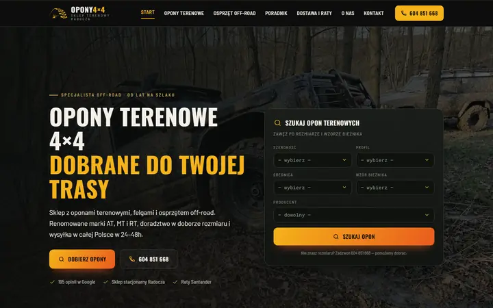 Zrzut strony: sklep z oponami terenowymi, Małopolska