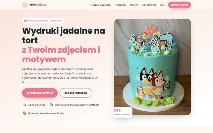 Zrzut strony: wydruki jadalne na tort, Szczecin