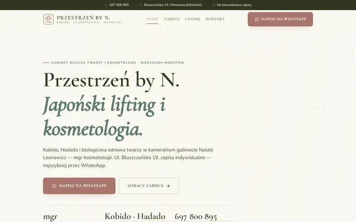 Zrzut strony: kosmetologia i lifting twarzy, Warszawa