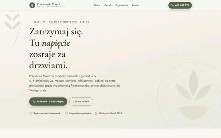 Zrzut strony: gabinet masażu, Elbląg