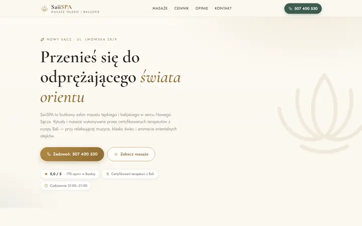 Zrzut strony: salon masażu tajskiego, Nowy Sącz
