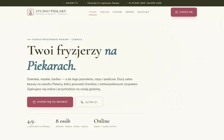 Zrzut strony: salon fryzjerski, Legnica