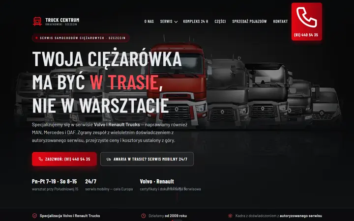 Zrzut strony: serwis samochodów ciężarowych, Szczecin