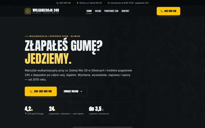 Zrzut strony: wulkanizacja 24h, Gliwice