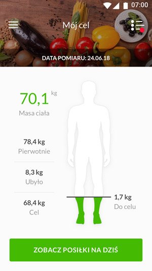 Ekran celów w aplikacji mobilnej Selfdiet