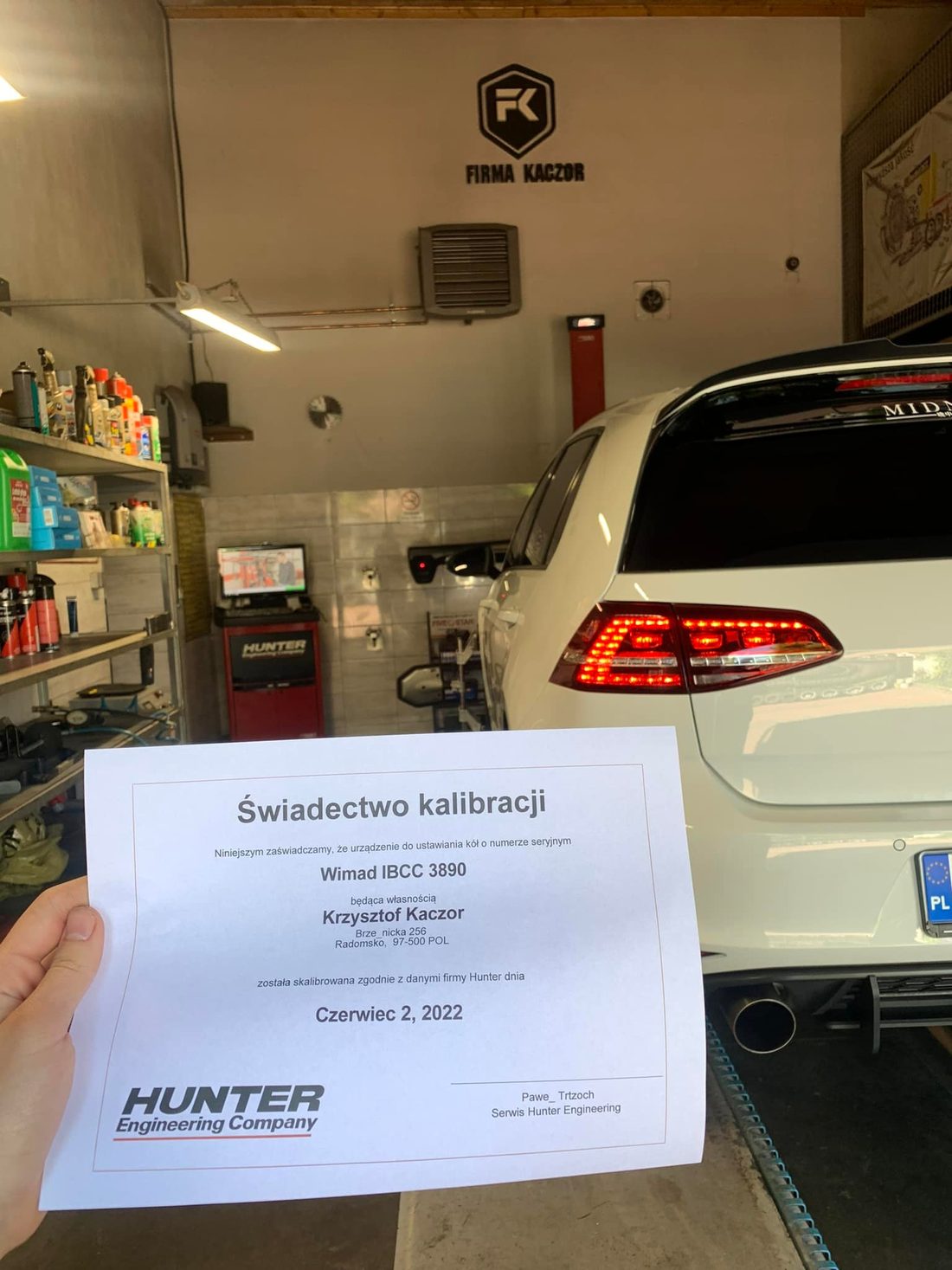Świadectwo kalibracji urządzenia Hunter