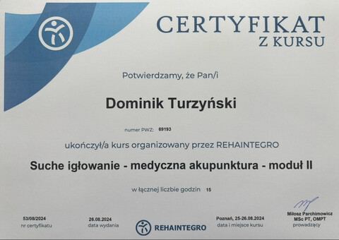 Suche igłowanie — medyczna akupunktura, moduł II — REHAINTEGRO